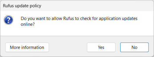 Rufus 更新检查弹窗